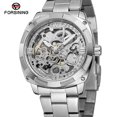 thumbnail image 2 of FORSINING Montre Automatique Rétro de Luxe pour Homme avec Cadran Squelette, Bracelet en Acier Inoxydable Étanche, Argent, Sac OPP Inclus, 2 of 6