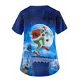 thumbnail image 4 of Uniforme de enfermería MIARHB, talla grande, estampado navideño, uniforme de trabajo, blusa para mujer, cuello en V cruzado, estampado de gorritas tejidas, manga corta, 2 bolsillos, azul/3XL, 4 of 4