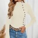 thumbnail image 3 of Suéter de cuello alto para otoño e invierno, elegante, suave, cómodo, elástico, para mujer, camisa de mujer, blusa de manga larga con botones acanalados, 3 of 5