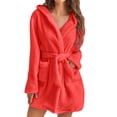 thumbnail image 1 of WZXFASHION Robe de Pyjama en Peluche pour Femmes, Couleur Unie, à Manches Longues, avec Poche, à Capuche, Longueur Genou, Courte, Tenue d'Intérieur, Peignoir WomenRobes Rouge XXXXXL, 1 of 7