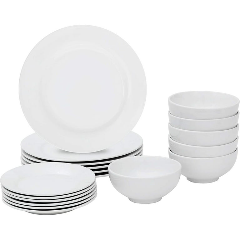 Basics 18-Piece Kitchen Dinnerware Set, Plates, Dishes, Bowls,  Service for 6 - White: Dinnerware Sets 