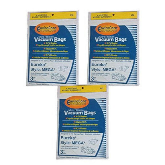 {9} EnviroCare Eureka MEGA #58624 (58624A) Cannister Vacuum Cleaner Allergen Style Bags Model Excalibur Powerteam 6975 and 6990