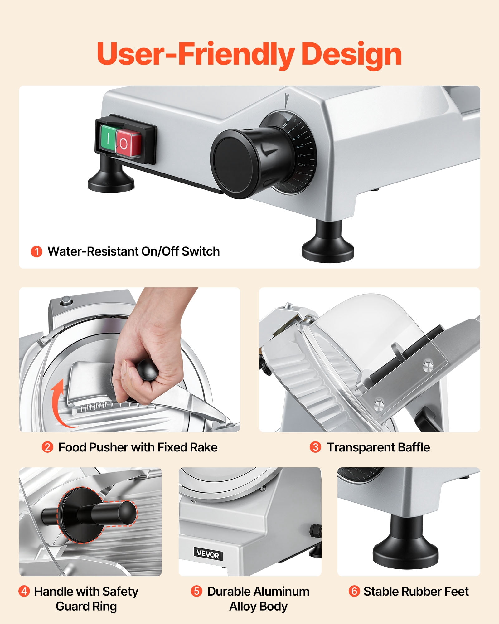 VEVOR 10" Commercial Meat Slicer, 240W Electric Deli Food Slicer with Carbon Steel Blade, Built-In Sharpener & 0-0.47" Adjustable Thickness for Frozen Meat, Ham, Baguett, Steak, UL Approved