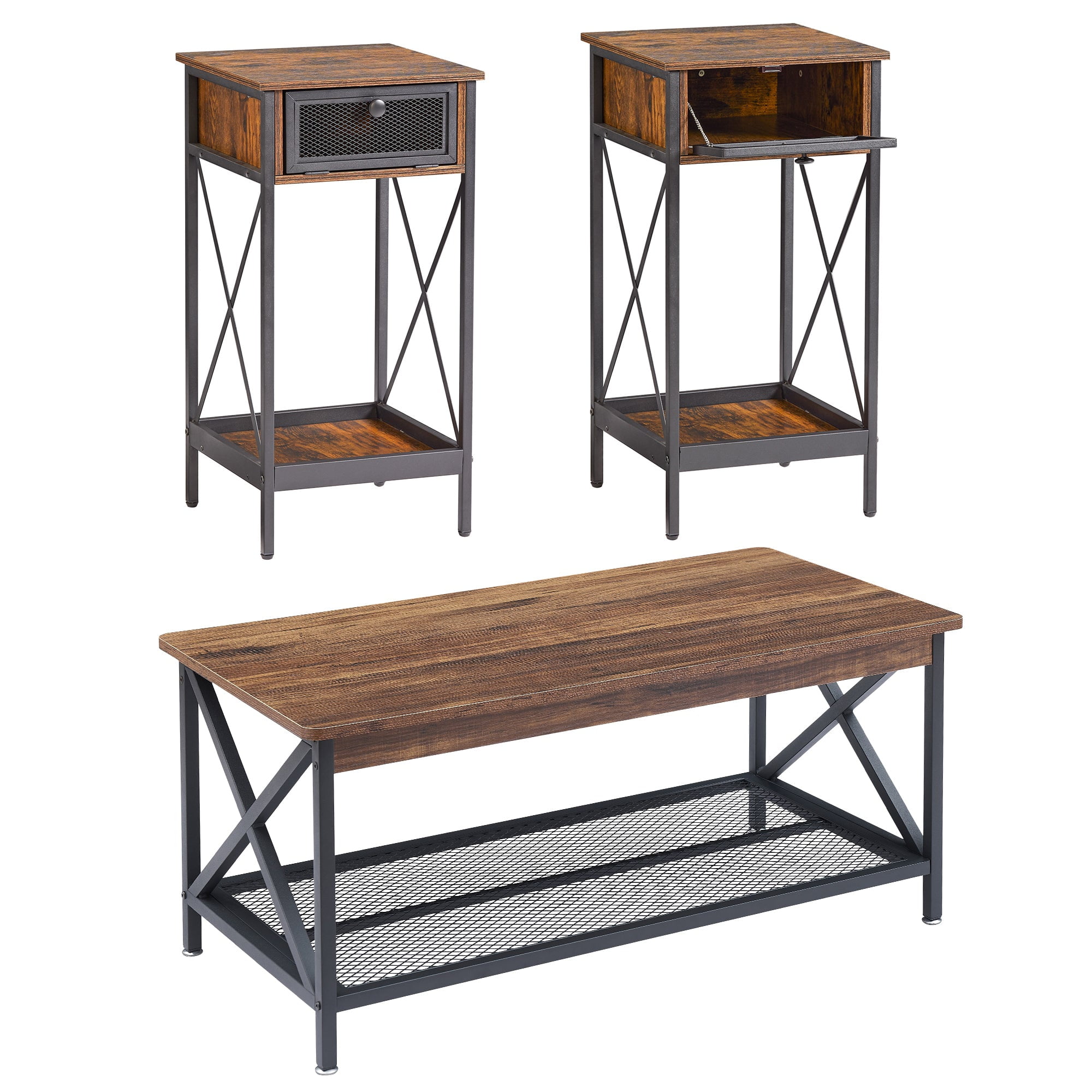 VECELO 3Piece Coffee Table Set for Living Room, XDesign Coffee Table