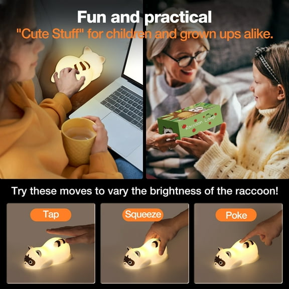 Cute Little Bear Night Light, LED Squishy Novelty Animal Night Lamp, 3 Level Dimmable Nursery Nightlight for Breastfeeding Toddler Baby Kids Decor, C