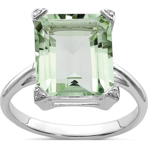 Sterling Silver Rhodium Green Quartz Diamond Ring (Size 6) Made In Thailand qdx503-6