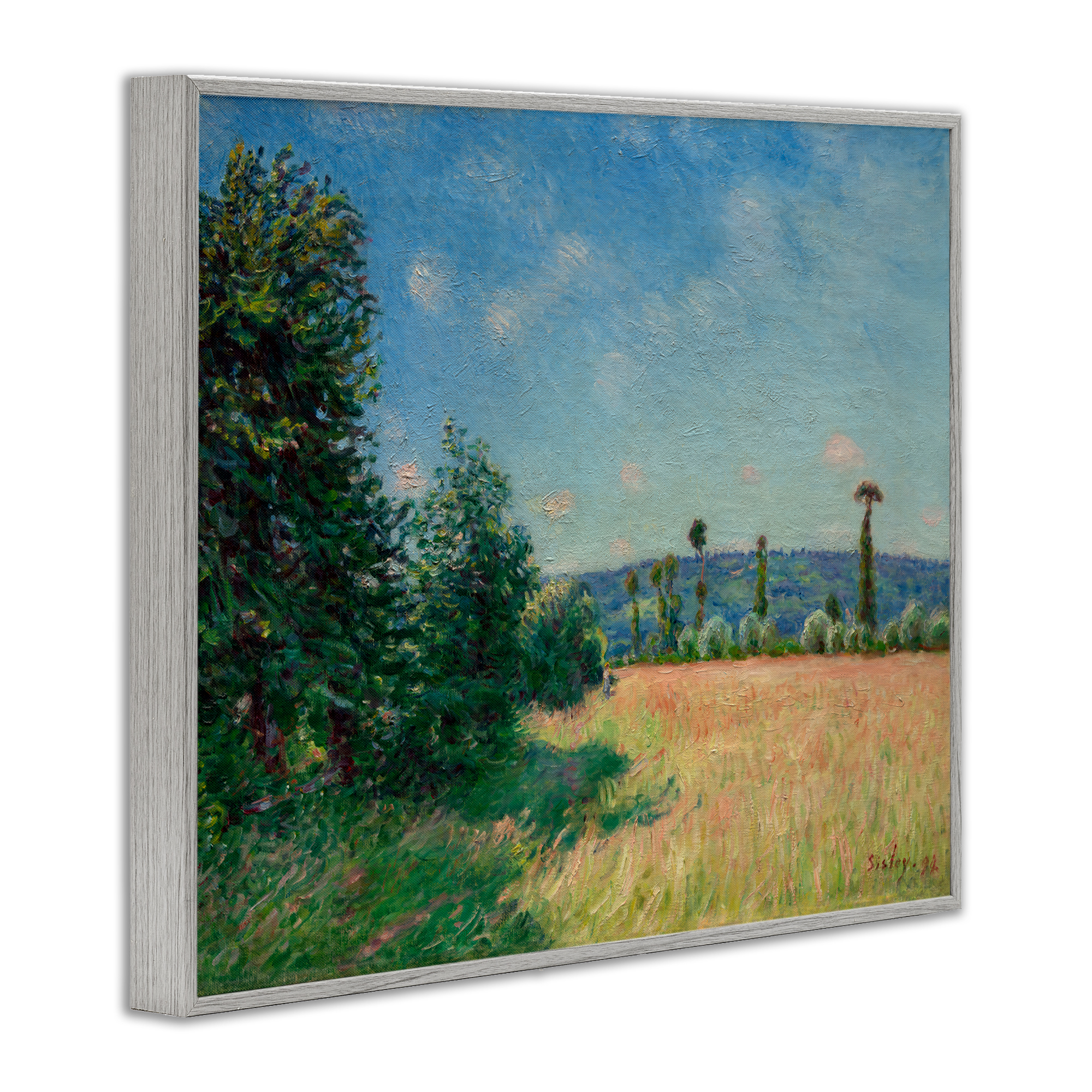 Sahurs Meadows in Morning Sun Gray Framed Giclee Art, design by Alfred Sisley