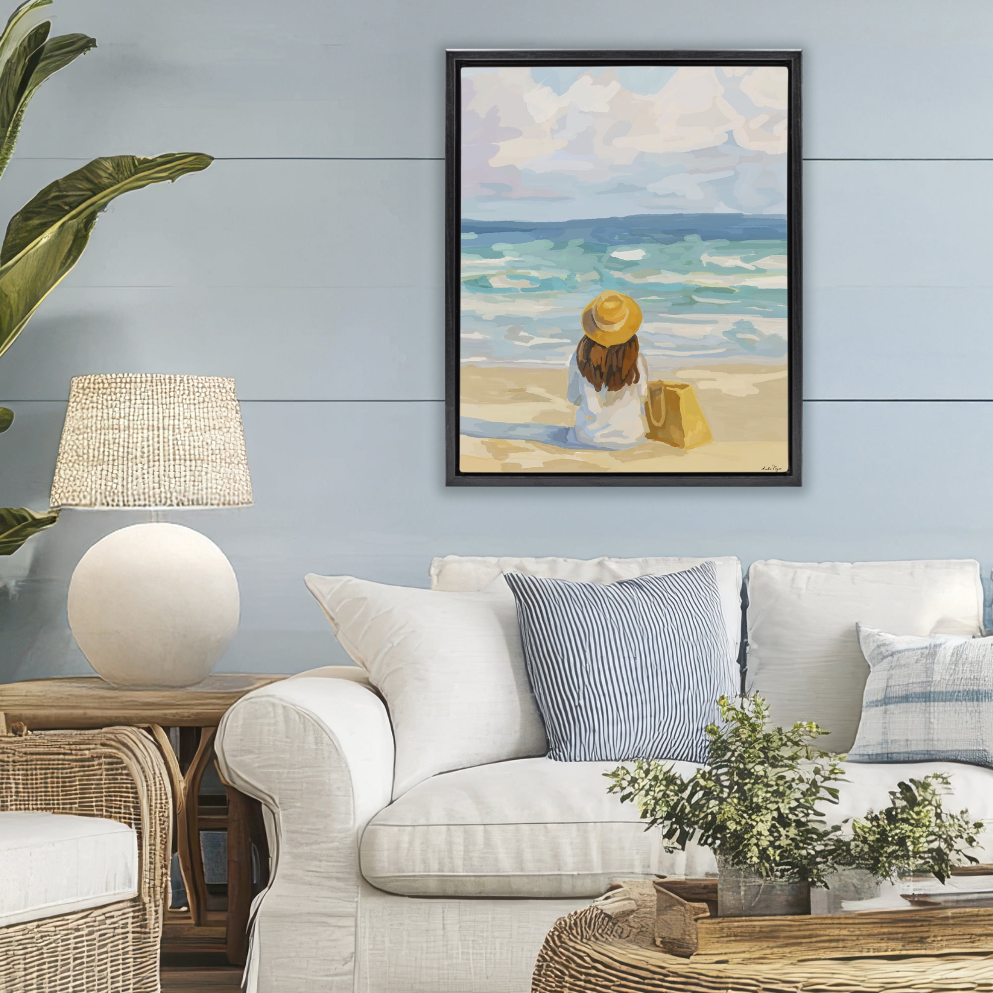 Stupell Industries Peaceful At The Beach Black Framed Floater Canvas Wall Art, design by Amelia Noyes