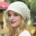thumbnail image 2 of Retro women's winter warm knitted cap, cold weather running, camping, walking fashionable skiing cap with sun hat, 2 of 9