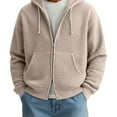 thumbnail image 2 of yuCgh Men's Waffle Knit Hoodie Coat, Double Zipper Front Closure, Casual Pullover Jacket with Hood for Fall Winter Layering & Street Style,Khaki,3XL, 2 of 5