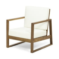 Eclipse Acacia Wood Outdoor Club Chair with Cushion, Teak and Beige