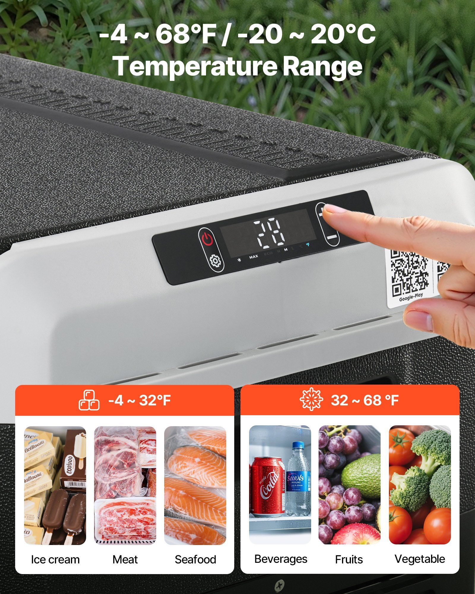 12 Volt Car Refrigerator, 52.8QT/50L Car Fridge, Portable Electric Cooler with -4°F~68°F Adjustable Temperature, 12/24V DC and 100- 240V AC Compressor Freezer for Outdoor, Camping, Travel, RV
