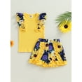 thumbnail image 2 of Wassery Toddler Girls Summer Outfit 1T 2T 4T 5T 6T Kids Clothes Casual Ribbed T-shirts Tops Elastic Ruffle Floral Shorts 2PCS Clothing Set, 2 of 8