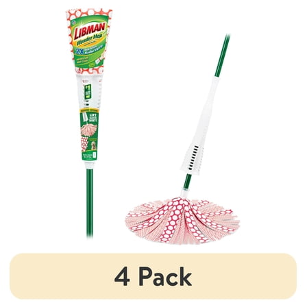 (4 pack) Libman Wonder Mop with Microfiber Fibers and Green Steel Handle