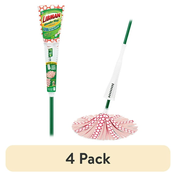(4 pack) Libman Wonder Mop with Microfiber Fibers and Green Steel Handle