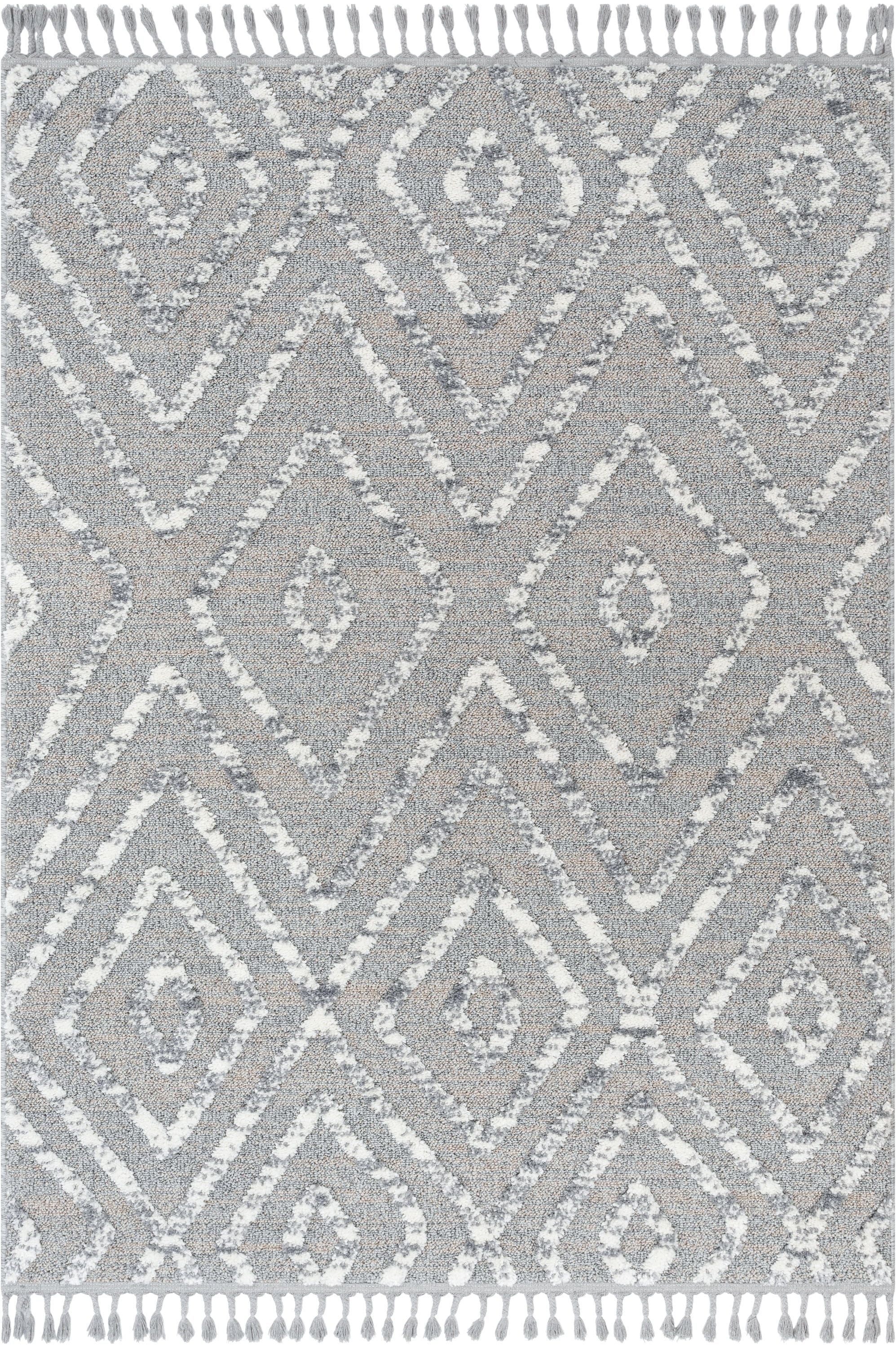 Well Woven Salem Willow Moroccan Lattice Trellis Grey High-Low Textured 5'3" x 7'3" Area Rug