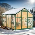 thumbnail image 2 of Seizeen 6x10FT Outdoor Greenhouse, Walk-in Green House Polycarbonate, Aluminium Frame Plant House for Gardening, with Adjustable Vent, 8 Supports, 62’’H Sliding Door, Green, 2 of 10