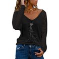 thumbnail image 2 of Camiseta de manga larga con cuello en V para mujer a la moda, blusa suelta con estampado de otoño Fridja  bvmnju4453, 2 of 5