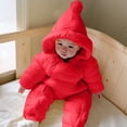 thumbnail image 5 of Zwiiyzr Infant Baby Girl Boy One Piece Outfit Toddler Solid Color Plush Cute Bear Ears Winter Thick Keep Warm Jumpsuit Romper Red, 5 of 6