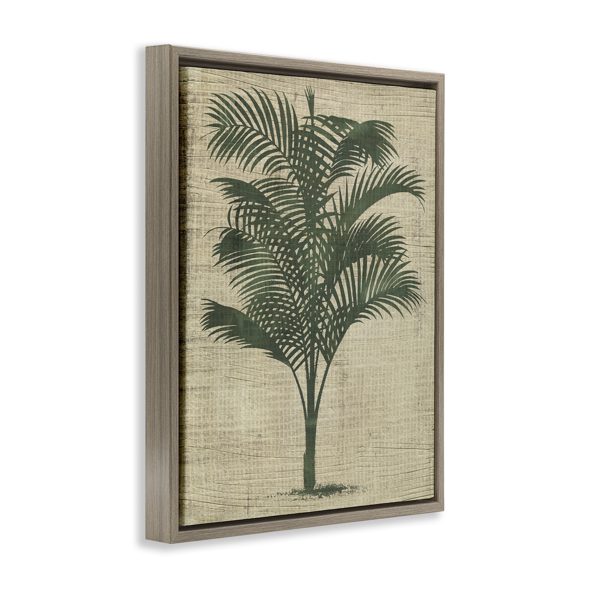 Stupell Industries Vintage Palm Plant Plants & Flowers Painting Brown Floater Framed Canvas Art Print Wall Art, 25 x 31