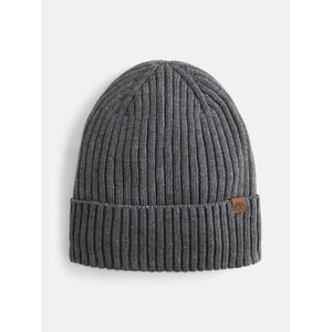 George Men's Fleece Lined Ribbed Knit Beanie, Charcoal Grey
