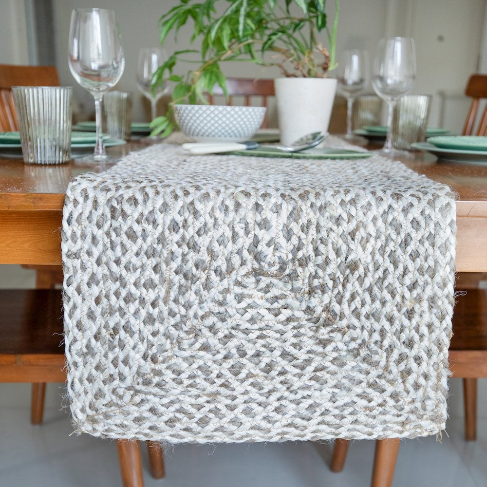 LR Home Classic Jute Table Top Placemat in White/Tan,  1'4" x 6'8"