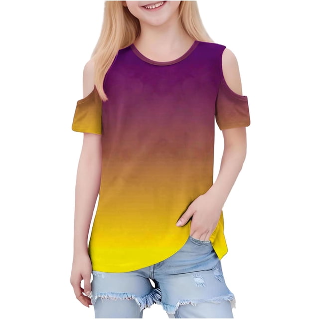 Zpanxa T-Shirts pour Tout-Petites Fille Imprimé Décontracté Manches Courtes Col Rond Haut Mode avec Coton 7 Ans
