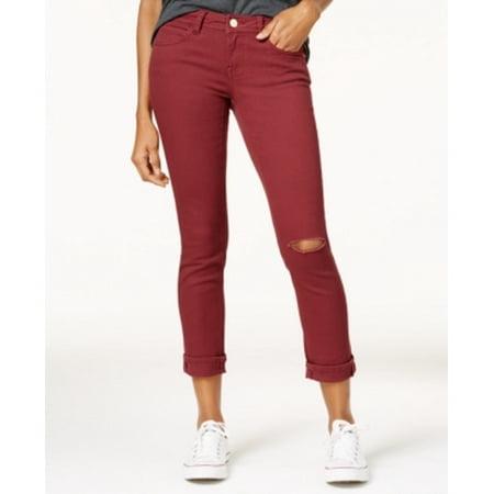 Red Modern Cropped - Dollhouse Juniors' Colored Ripped Cropped Jeans - Red 5
