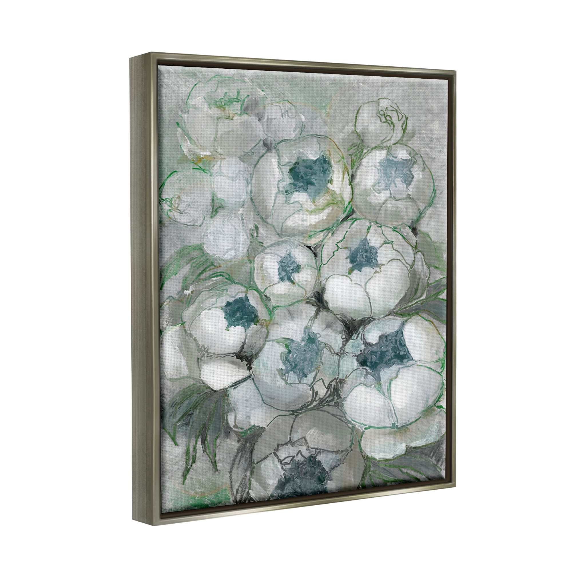 Stupell Modern White Spring Peony Buds Botanical & Floral Painting Gray Floater Framed Art Print Wall Art