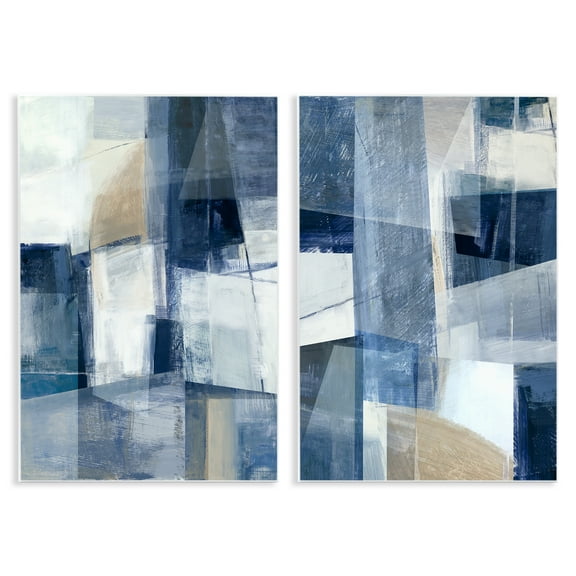 Stupell Industries Blue & Neutral Geometrics Abstract Painting Unframed Art Print Wall Art, 10 x 15, Set of 2