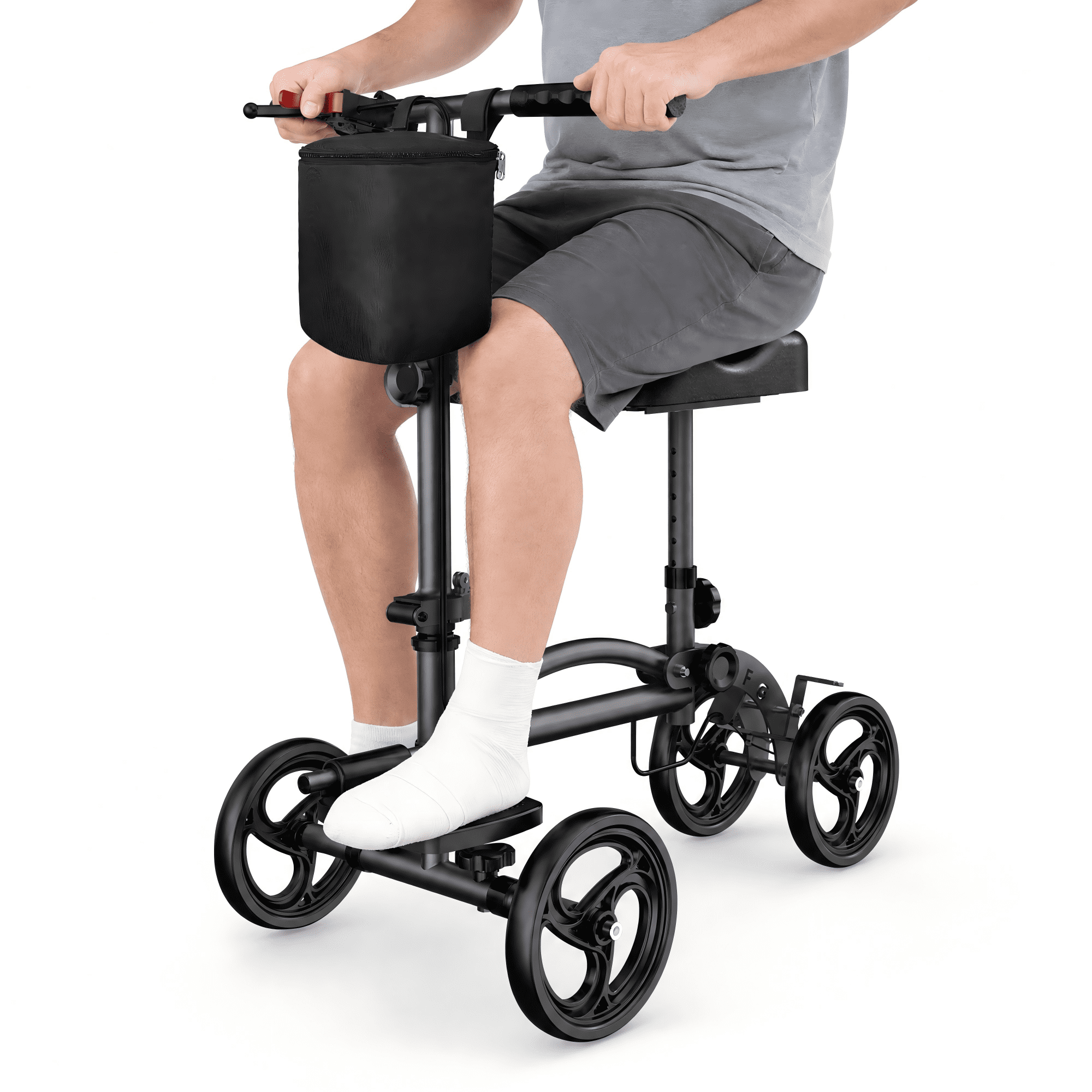 Flybrother Knee Scooter Foldable Knee Scooter for Adults for Foot Surgery with Bag and Adjustable Footrest Knee Walker for Ankle Foot Recovery Crutch Alternative Dark Grey