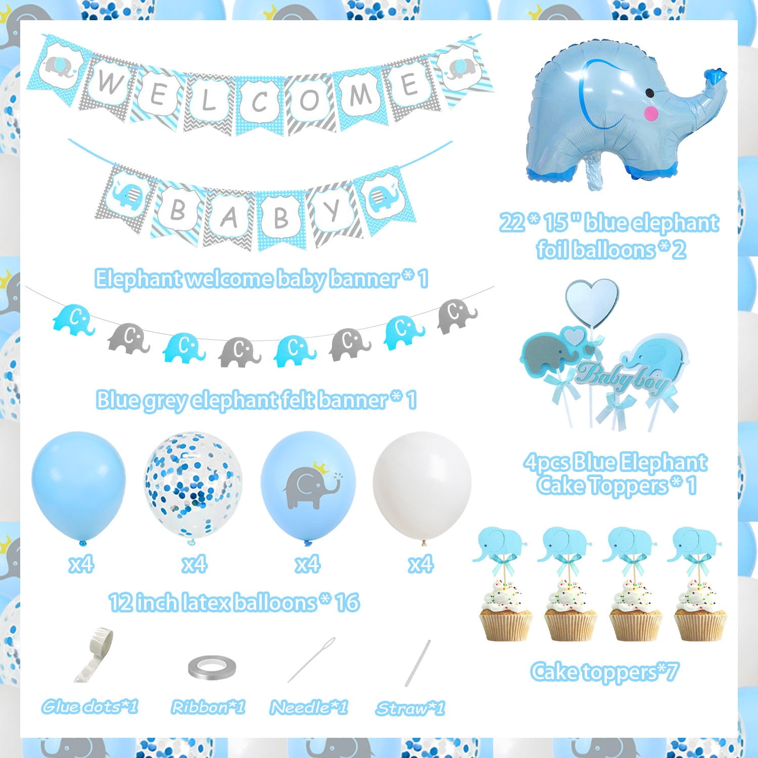 Ballons Baby Shower Elephant Bleu 30cm - 2.50€