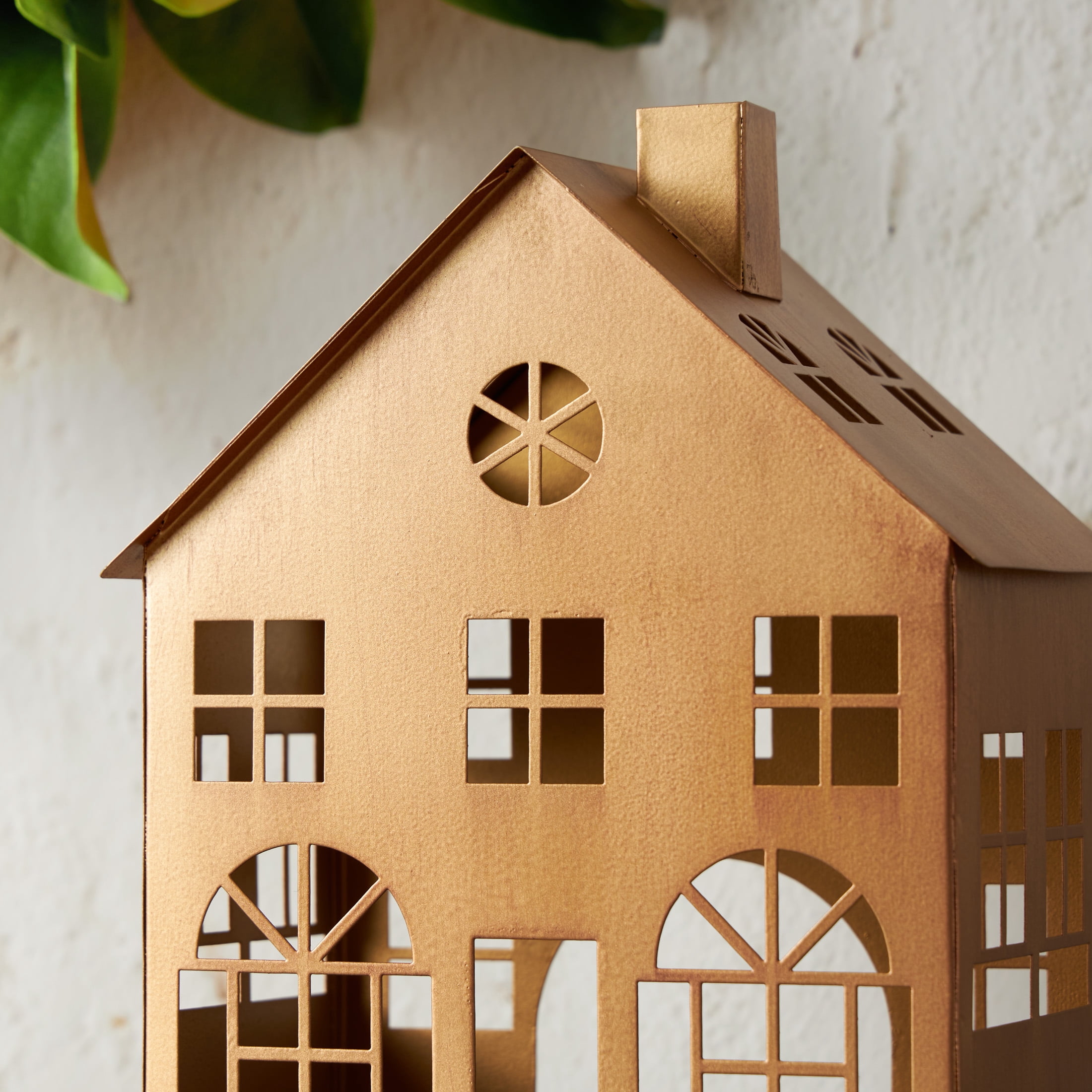 Large Metal Decorative House Christmas Tabletop Decoration, Bronze, 8.5", by My Texas House
