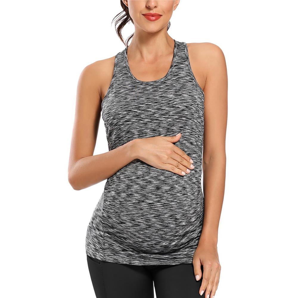 Ecavus Women's Maternity Workout Tops Long Sleeve Athletic Shirts Pregnancy Yoga Clothes Exercise Shirt 