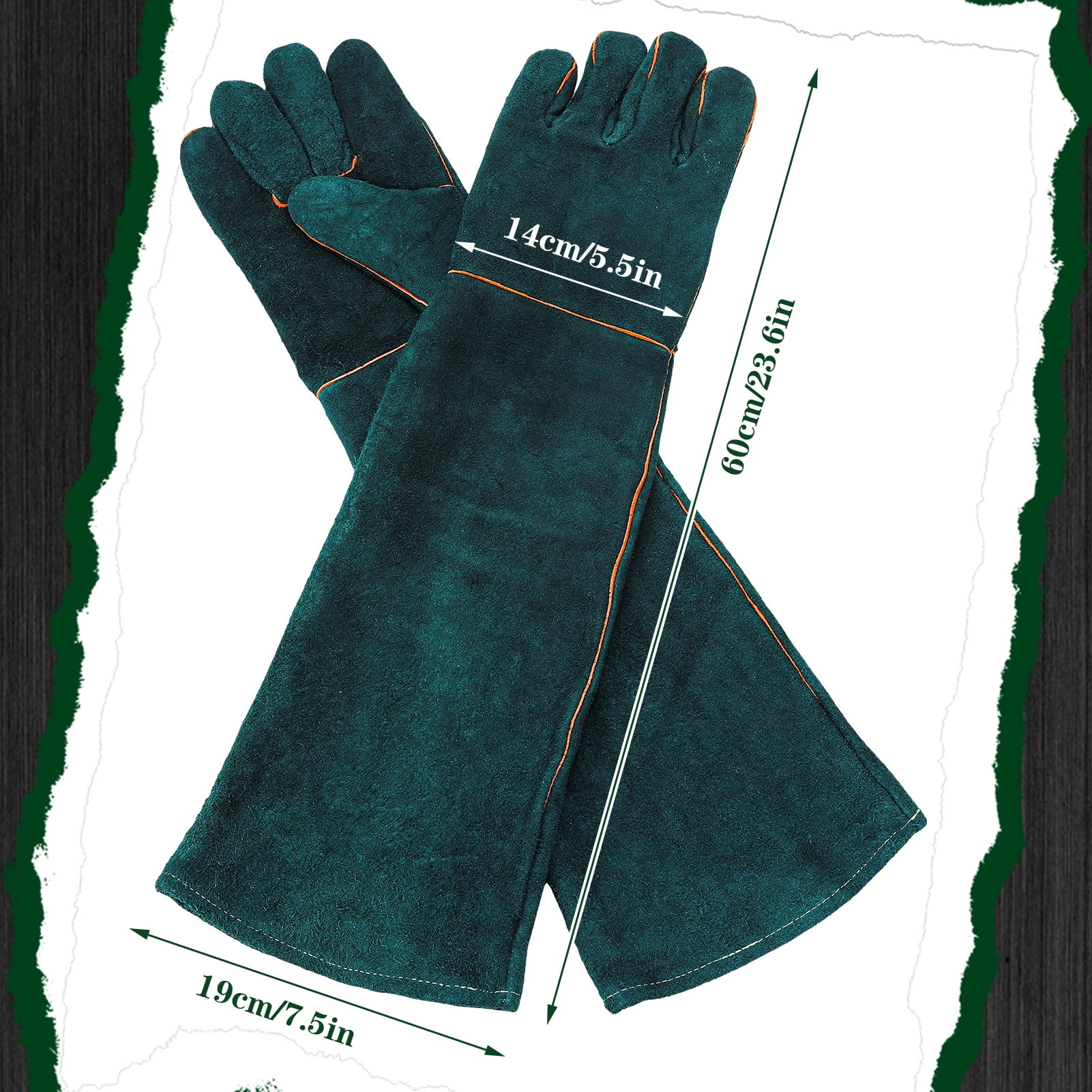 Armscye 23.6 Inches Leather Animal Handling Gloves, Multipurpose Pet Glove for Grabbing Reptile, Grooming, Puncture & Scratch Resistant, Bite Proof for Cat Dog Bird Falcon Livestock Snake