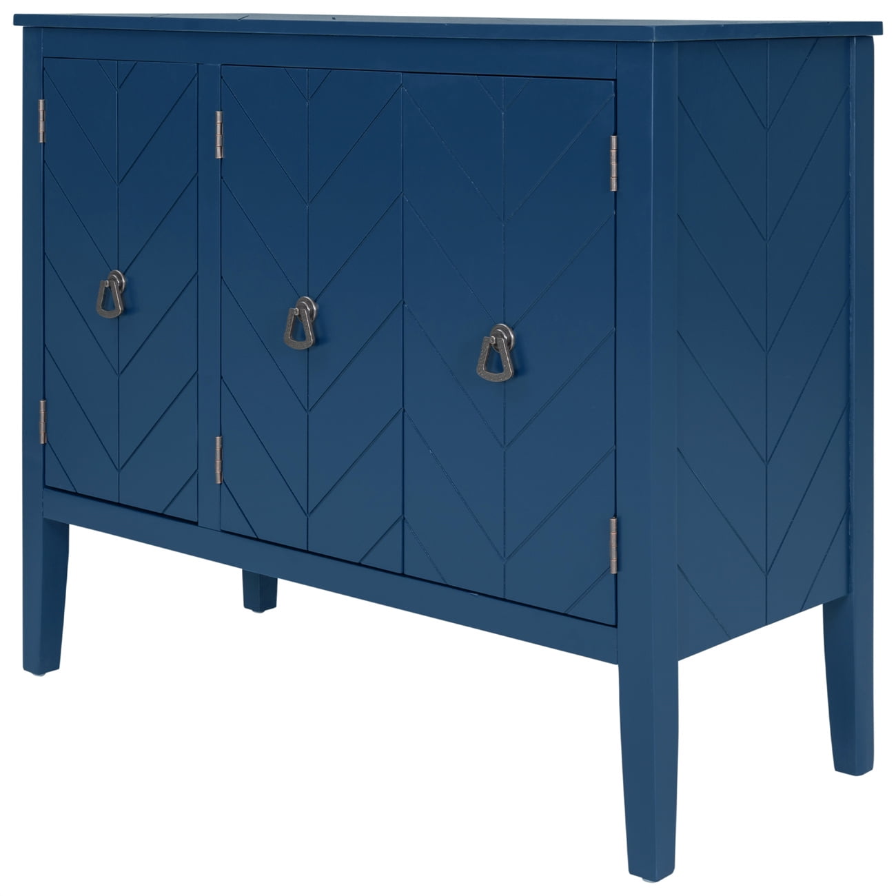 Accent Storage Cabinet, Wooden Cabinet with Adjustable Storage Shelf, Modern Floor Sideboard with 3 Antique Doors, Buffet Console Table Kitchen Cabinet for Hallway Living Room Bedroom, Navy Blue