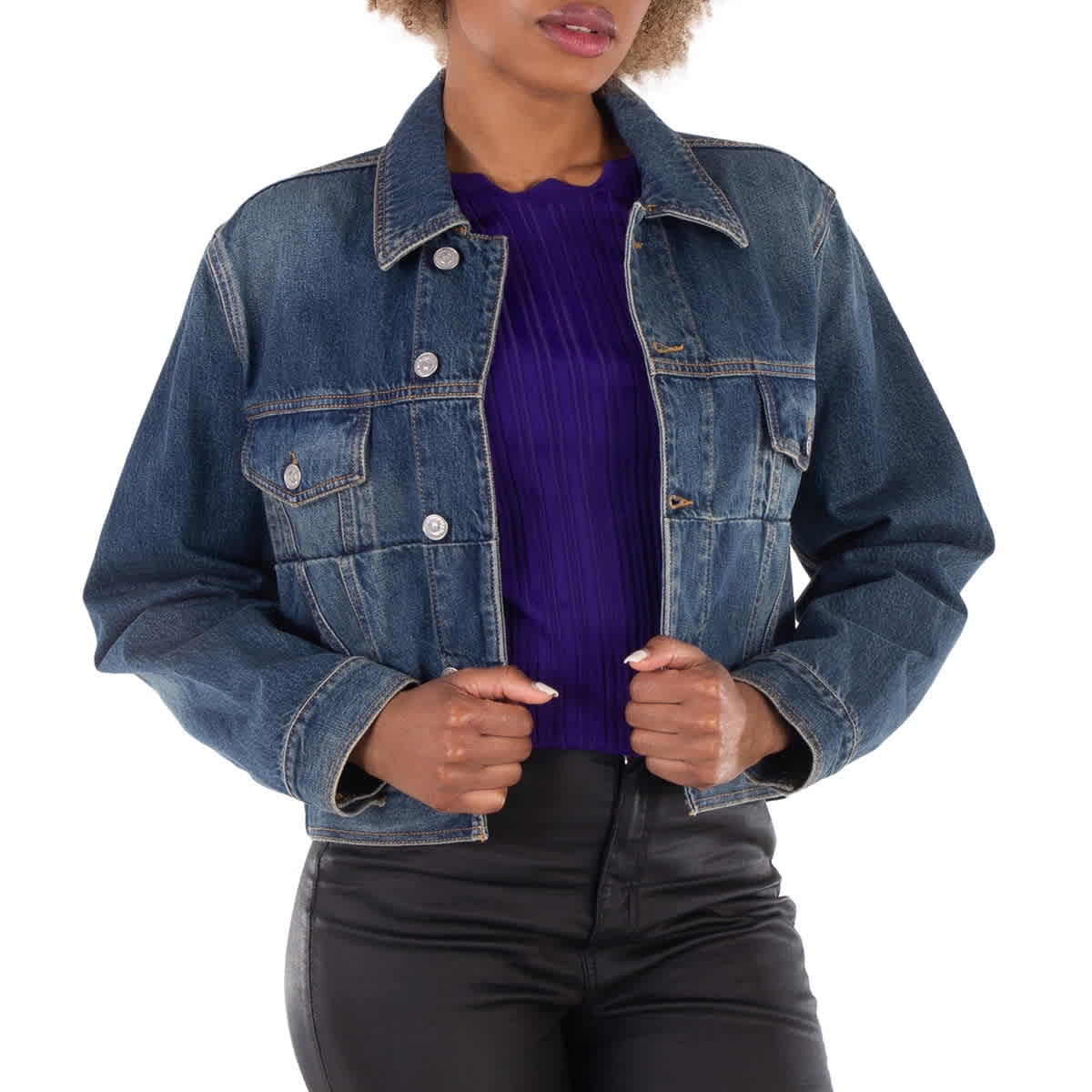 Moschino Heart Buttons Cropped Denim Jacket, Brand Size 38 (US