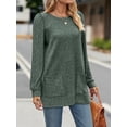thumbnail image 5 of Long Sleeve Shirts for Women Long Sweaters with Pockets Tunic Tops Loose Fit Dark Green L, 5 of 8