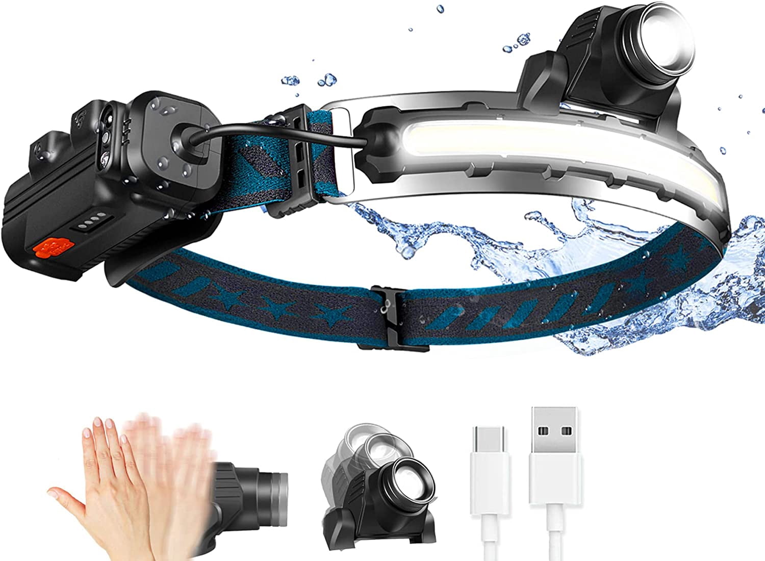 Long Range Headlight Waterproof Headlamp USB Rechargeable Zoom Super Bright Powerful XHP99 XHP160 Led Head Torch