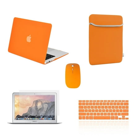 TOP CASE - 5 in 1 Bundle Deal Air 13-Inch Ultra Slim Light Weight Rubberized Hard Case, Keyboard Cover, Screen Protector, Sleeve Bag and Mouse for MacBook Air 13' A1369 & A1466 -