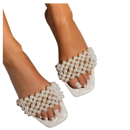 

BONIXOOM Slippers For Women Indoor Clearance Buckle None V-Day Casual Summer House Shoes For Women White Size 6.5