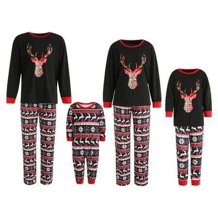 

Biekopu Parent-child outfit Long Sleeve Family Matching Pajamas Sets Christmas Deer/Santa Print Lounge Sleepwear for Adult Kids Baby-Kids