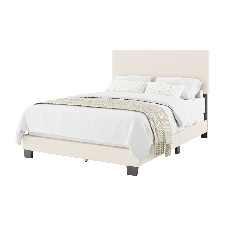 White fabric double bed frame sales
