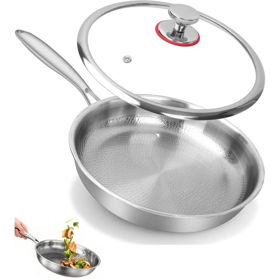 Titanium Hammered Pan Pro with Lid, 10.24" Titanium Non Stick Frying Pan, Scratch-Resistant, Even Heating Cookware for All Stovetops