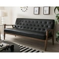 thumbnail image 2 of Baxton Studio Sorrento Mid-century Retro Modern Black Faux Leather Upholstered Wooden 3-seater Sofa, 2 of 6