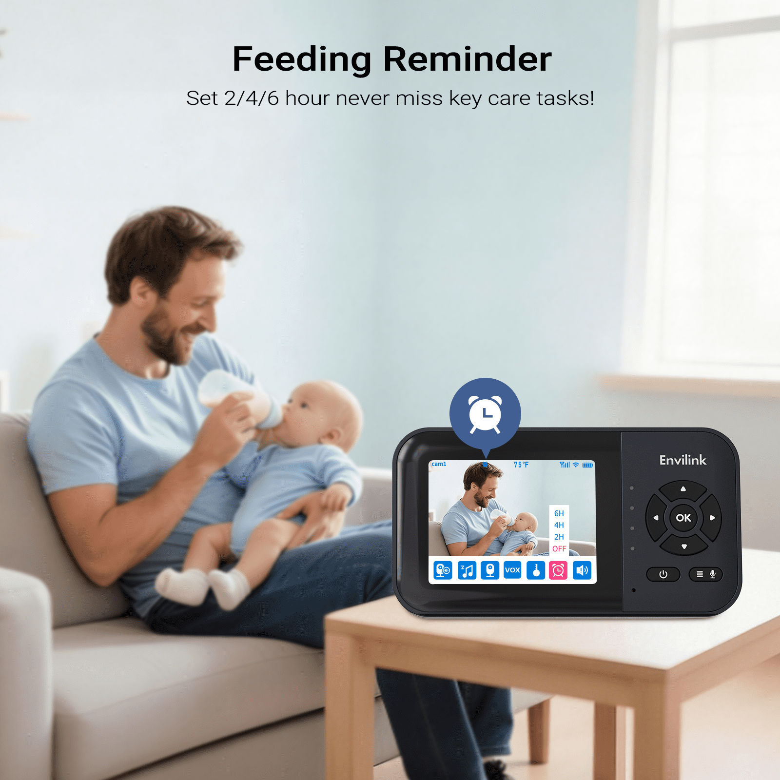 Envilink Video Baby Monitor with App, 2.8" Screen 14h Battery, Sound Detection, Night Vision, Two Way Talk, Temperature Detection, 1200ft Range, Feeding Remind, Ideal for Baby/ Elderly Indoor Use