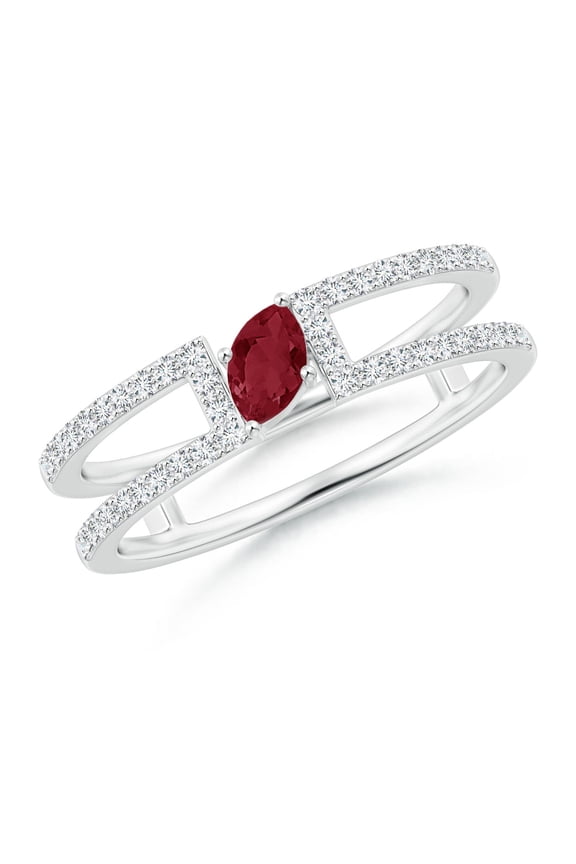 Natural Tilted Marquise Ruby Parallel Split Shank Ring in 14K White Gold for Women (Size-5x2.5mm) | July Birthstone, Birthday, Anniversary, Jewelry Gift for Women | Natural Ruby Ring