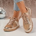 thumbnail image 3 of Sparkly Sequin Low Top Fashion Sneakers for Women Bling Glitter Metallic Lace up Platform Casual Flat Walking Shoes, 3 of 7