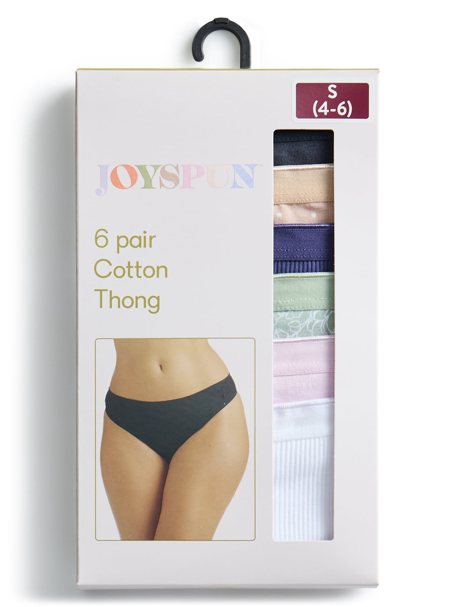 Joyspun Women's Cotton-Blend Thong Panties, 6-Pack, Sizes S-XXXL
