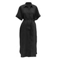 thumbnail image 3 of Jalioing Cotton Linen Maxi Dress for Women Short Sleeve Shirt Sundress Button down Lapel Casual Dresses, 3 of 3